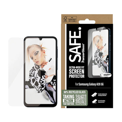 Zaščitna folija za zaslon PanzerGlass Safe. Ultra-Wide Fit EasyAligner za Samsung Galaxy A26 A266, Kaljeno steklo, Full Glue