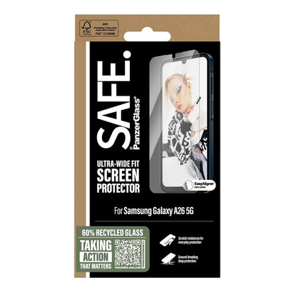 Zaščitna folija za zaslon PanzerGlass Safe. Ultra-Wide Fit EasyAligner za Samsung Galaxy A26 A266, Kaljeno steklo, Full Glue