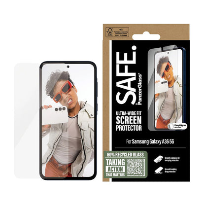 Zaščitna folija za zaslon PanzerGlass Safe. Ultra-Wide Fit EasyAligner za Samsung Galaxy A36 A366, Kaljeno steklo, Full Glue