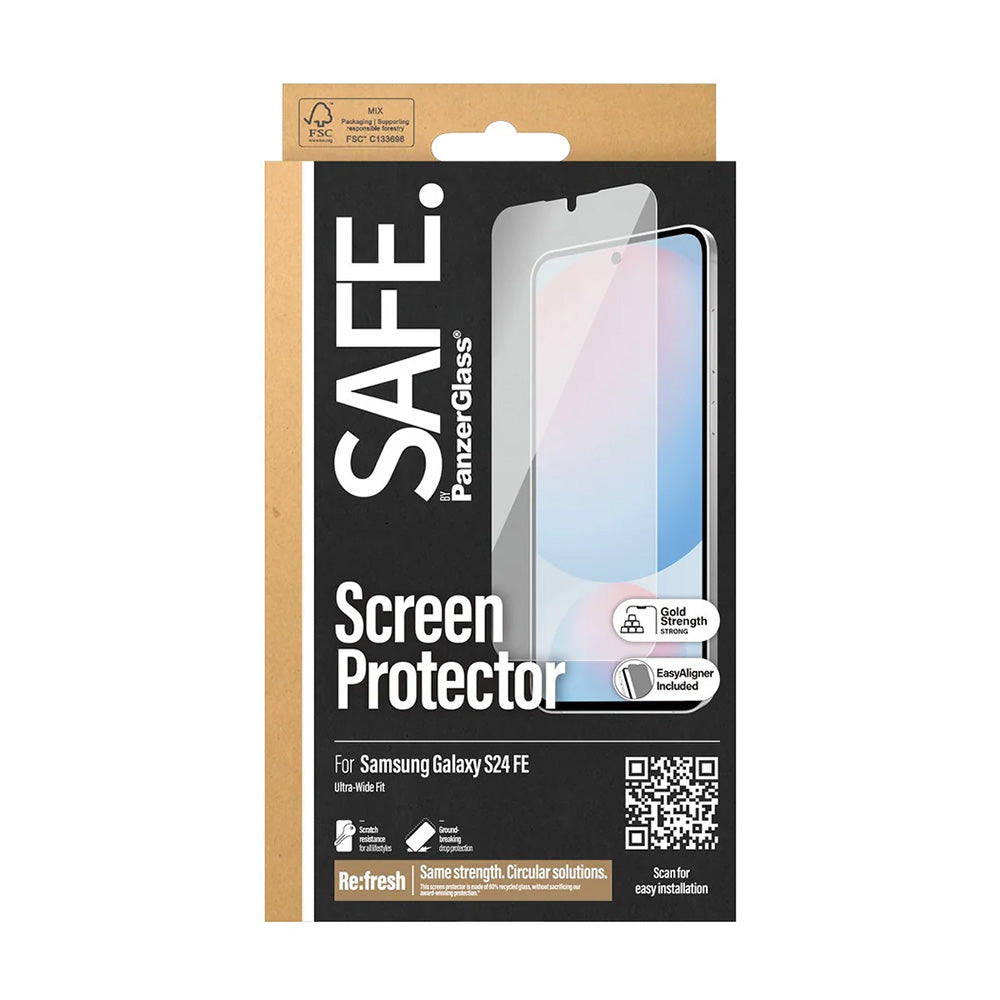 Zaščitna folija za zaslon PanzerGlass Safe. Ultra-Wide Fit EasyAligner za Samsung Galaxy S24 FE S721, Kaljeno steklo, Full Glue
