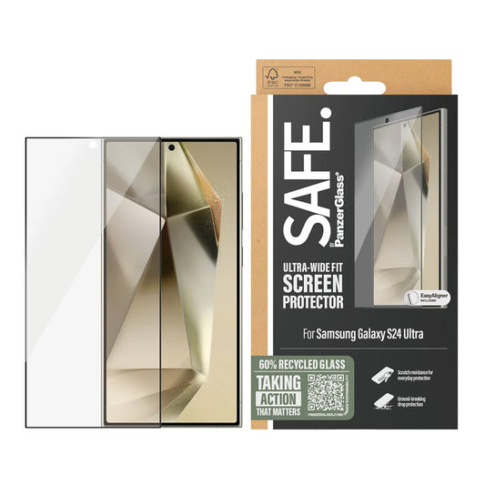 Zaščitna folija za zaslon PanzerGlass Safe. Ultra-Wide Fit EasyAligner za Samsung Galaxy S24 Ultra S928, Kaljeno steklo, Polno lepilo, Črna