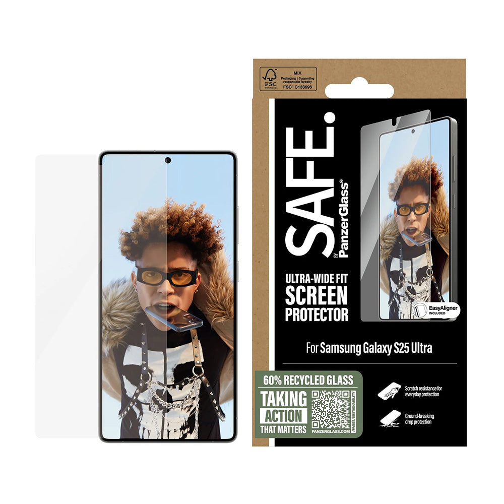 Zaščitna folija za zaslon PanzerGlass Safe. Ultra-Wide Fit EasyAligner za Samsung Galaxy S25 Ultra S938, Kaljeno steklo, Polno lepljenje.