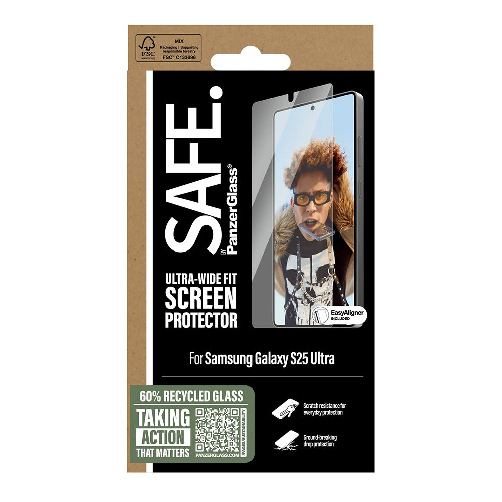 Zaščitna folija za zaslon PanzerGlass Safe. Ultra-Wide Fit EasyAligner za Samsung Galaxy S25 Ultra S938, Kaljeno steklo, Polno lepljenje.