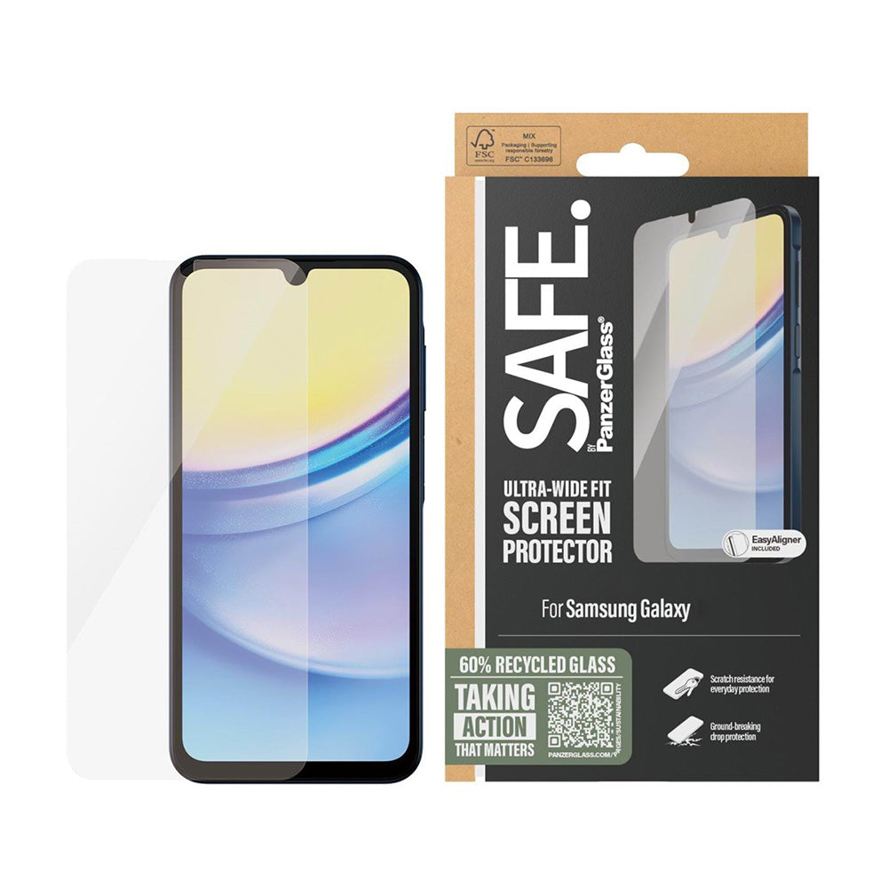 Zaščitna folija za zaslon PanzerGlass Safe. Ultra-Wide Fit za Samsung Galaxy A16 5G A166 / A16 4G A165, Kaljeno steklo, Full Glue.