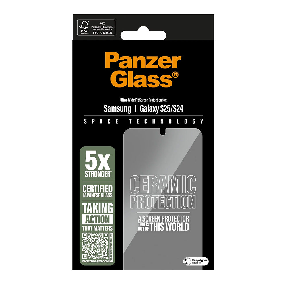 Zaščitna folija za zaslon PanzerGlass Ultra-Wide Ceramic EasyAligner za Samsung Galaxy S25 S931 / S24 S921, Kaljeno steklo, Polno lepljenje