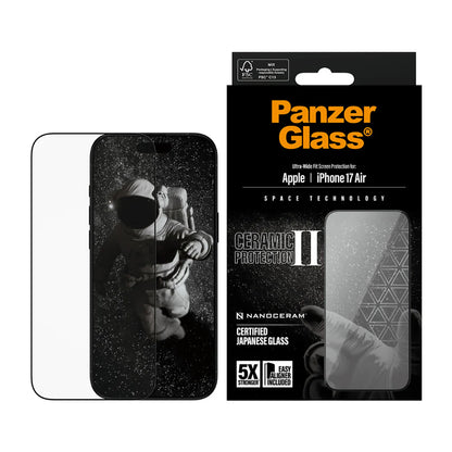 Zaščitna folija za zaslon PanzerGlass Ultra-Wide Ceramic II EasyAligner za Apple iPhone 17 Air, Kaljeno steklo, Polno lepilo, Črna