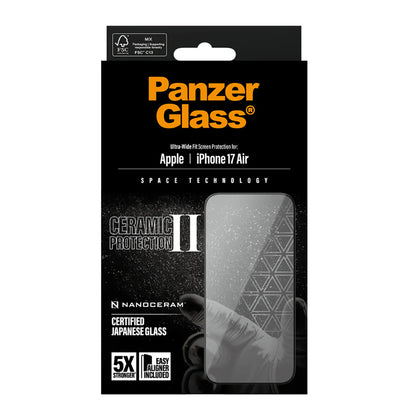 Zaščitna folija za zaslon PanzerGlass Ultra-Wide Ceramic II EasyAligner za Apple iPhone 17 Air, Kaljeno steklo, Polno lepilo, Črna