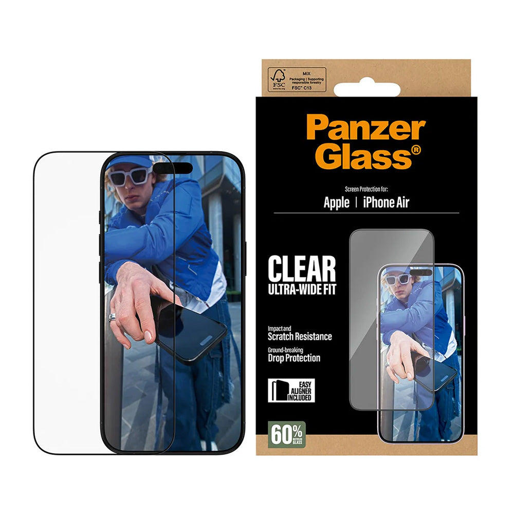 Zaščitna folija za zaslon PanzerGlass Ultra-Wide Fit EasyAligner za Apple iPhone 17 Air, Kaljeno steklo, Polno lepilo, Črna