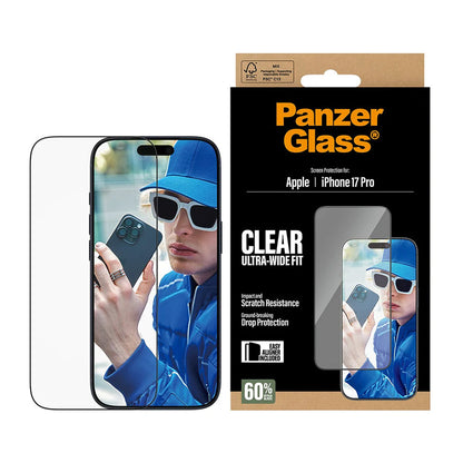 Zaščitna folija za zaslon PanzerGlass Ultra-Wide Fit EasyAligner za Apple iPhone 17 Pro, Kaljeno steklo, Polno lepilo, Črna