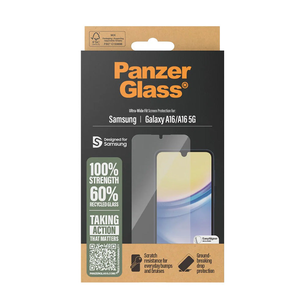 Zaščitna folija za zaslon PanzerGlass Ultra-Wide Fit EasyAligner za Samsung Galaxy A16 5G A166 / A16 4G A165, Kaljeno steklo, Polno lepilo