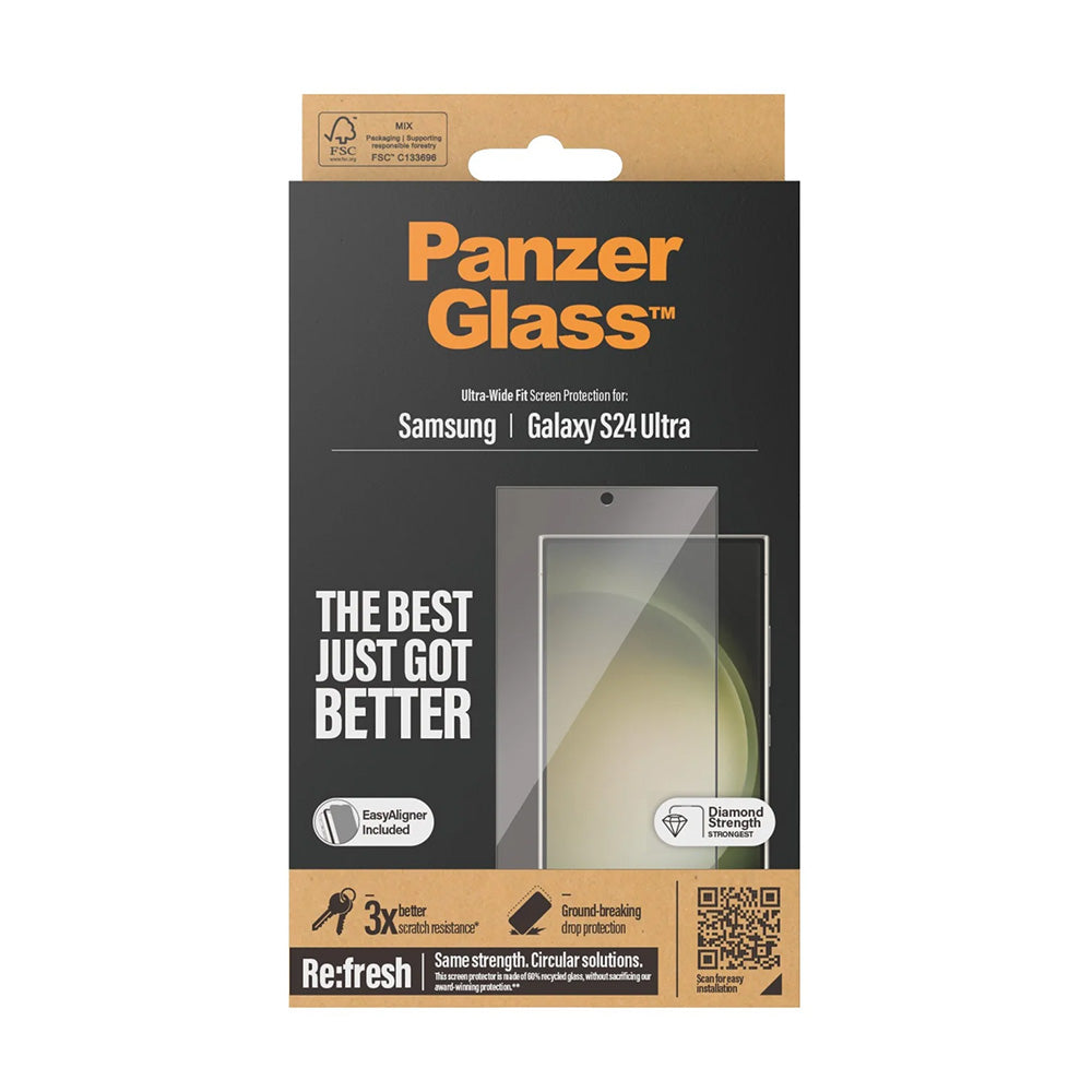 Zaščitna folija za zaslon PanzerGlass Ultra-Wide Fit EasyAligner za Samsung Galaxy S24 Ultra S928, Kaljeno steklo, Polno lepljenje, Črna