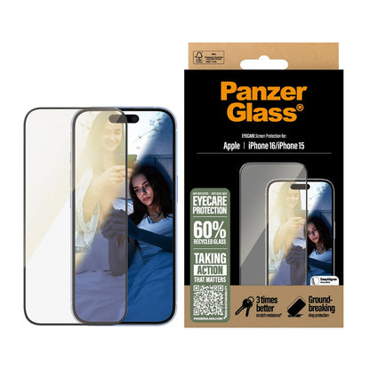 Zaščitna folija za zaslon PanzerGlass Ultra-Wide Fit EyeCare za Apple iPhone 16 / 15, Kaljeno steklo, Polno lepljenje, Črna