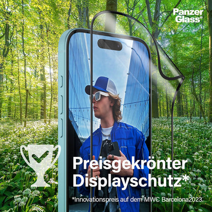 Zaščitna folija za zaslon PanzerGlass Ultra-Wide Fit EyeCare za Apple iPhone 16 Pro, Kaljeno steklo, Polno lepljenje, Črna