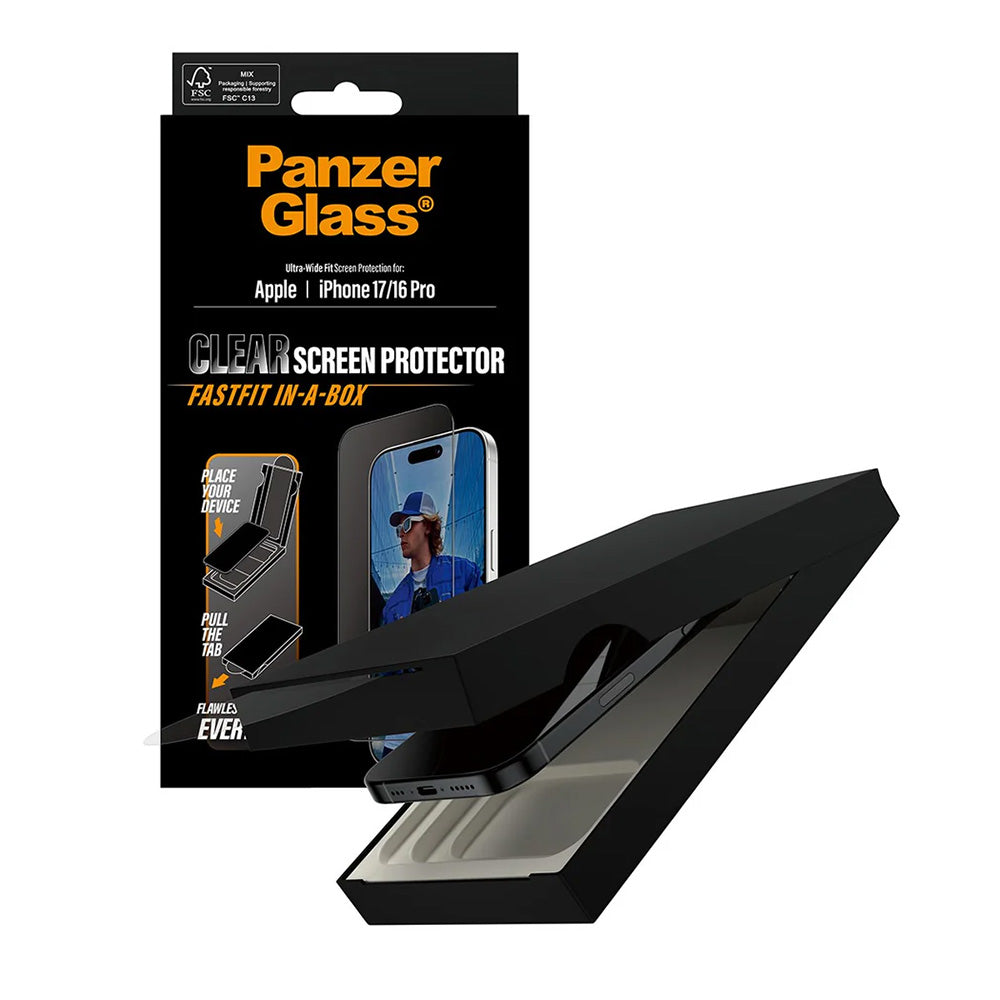 Zaščitna folija za zaslon PanzerGlass Ultra-Wide Fit Fastfit za Apple iPhone 17 / 16 Pro, Kaljeno steklo, Polno lepilo, Črna