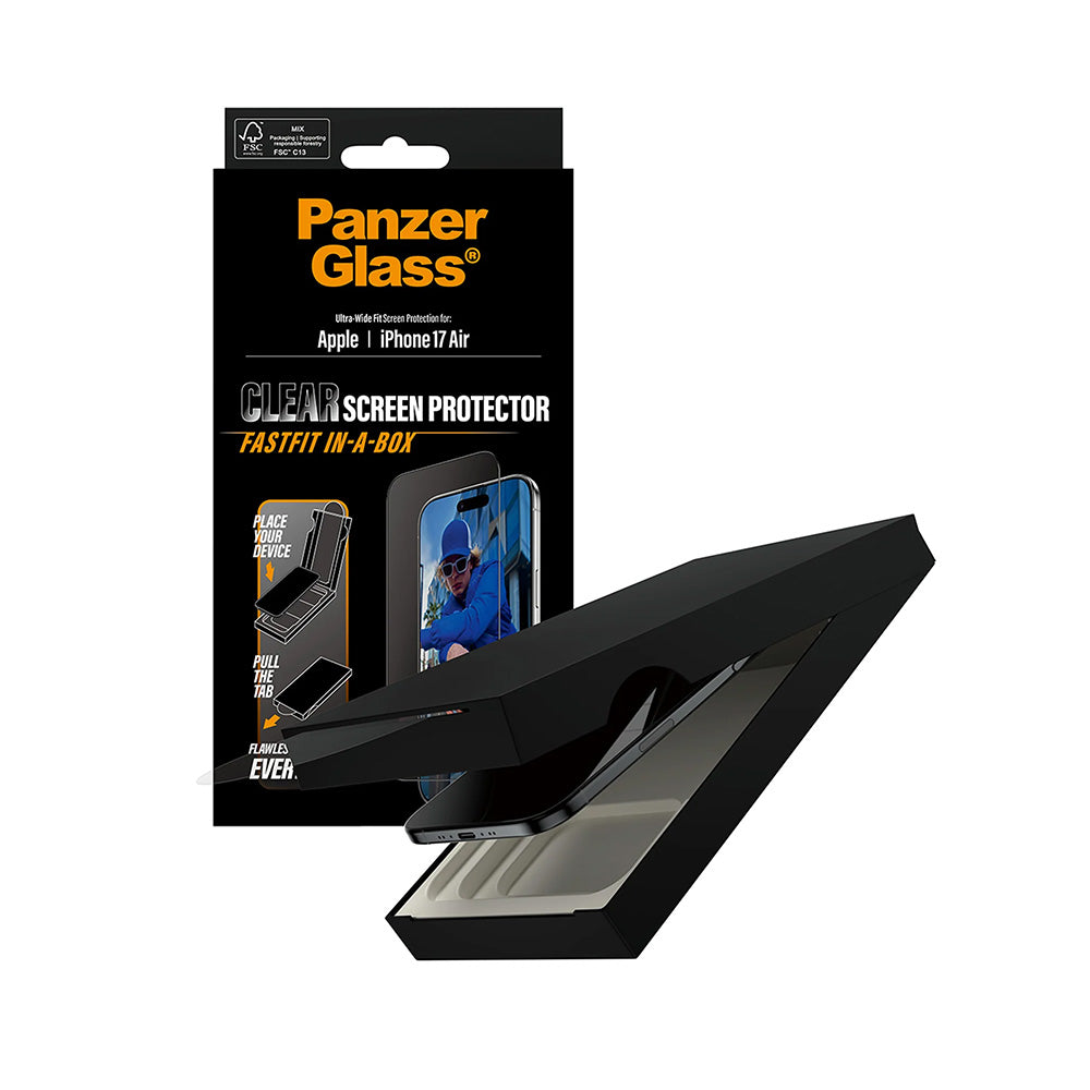 Zaščitna folija za zaslon PanzerGlass Ultra-Wide Fit Fastfit za Apple iPhone 17 Air, Kaljeno steklo, Polno lepilo, Črna