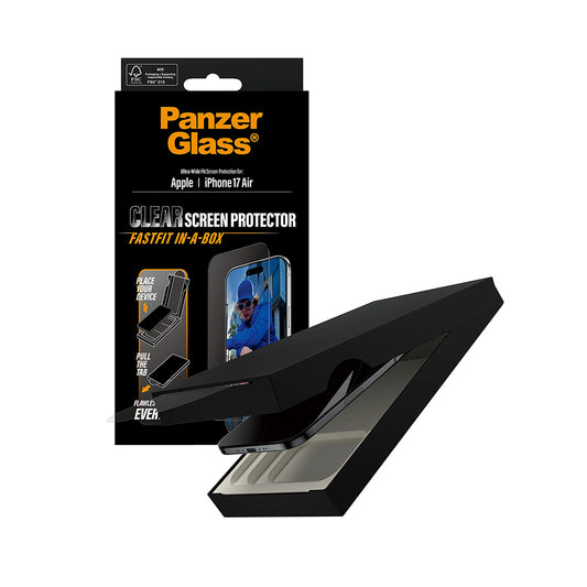 Zaščitna folija za zaslon PanzerGlass Ultra-Wide Fit Fastfit za Apple iPhone 17 Air, Kaljeno steklo, Polno lepilo, Črna