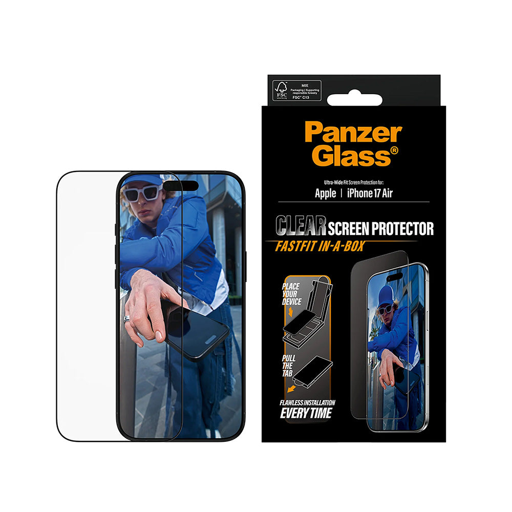 Zaščitna folija za zaslon PanzerGlass Ultra-Wide Fit Fastfit za Apple iPhone 17 Air, Kaljeno steklo, Polno lepilo, Črna