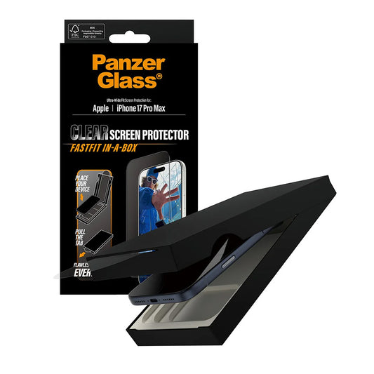 Zaščitna folija za zaslon PanzerGlass Ultra-Wide Fit Fastfit za Apple iPhone 17 Pro Max, Kaljeno steklo, Polno lepilo, Črna