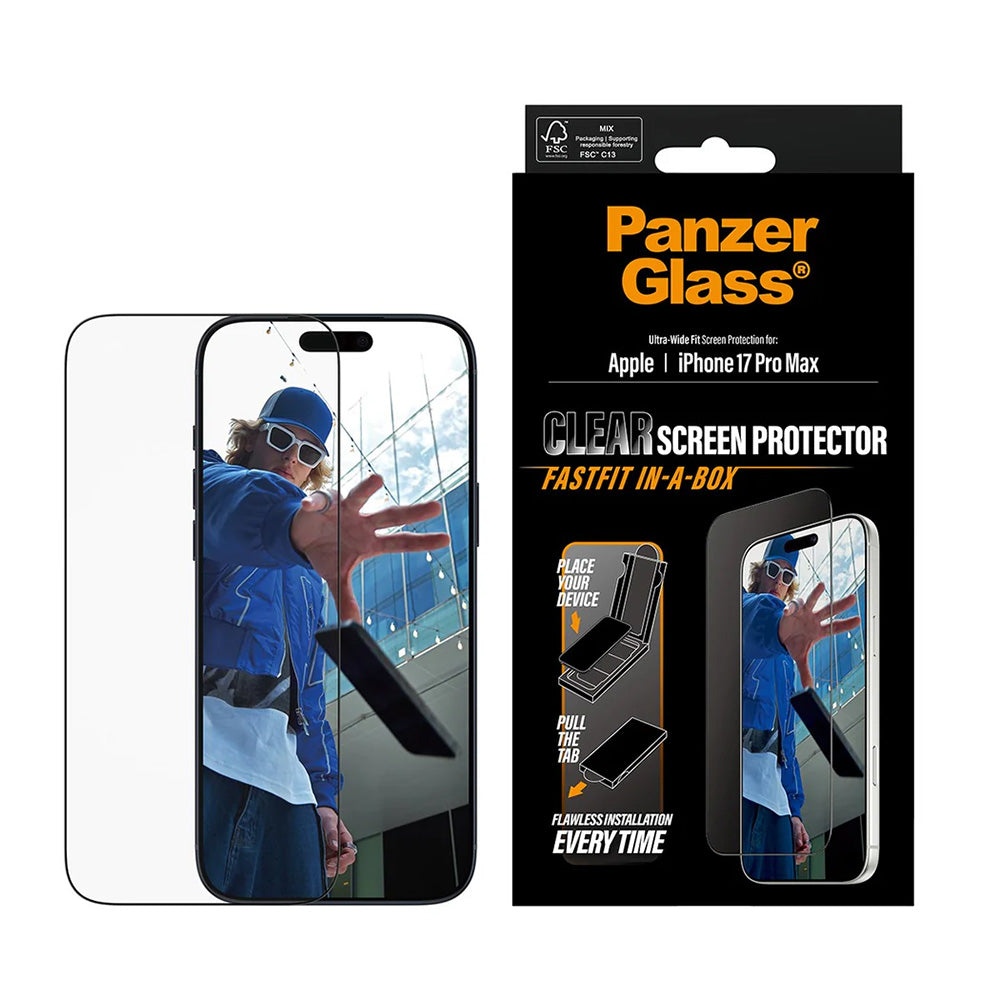 Zaščitna folija za zaslon PanzerGlass Ultra-Wide Fit Fastfit za Apple iPhone 17 Pro Max, Kaljeno steklo, Polno lepilo, Črna