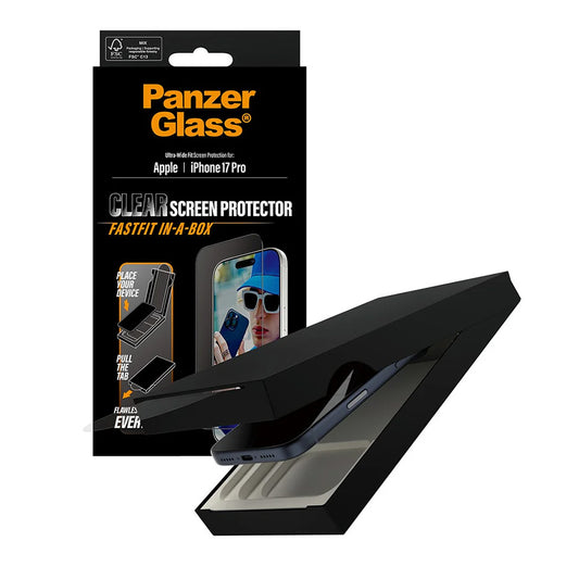Zaščitna folija za zaslon PanzerGlass Ultra-Wide Fit Fastfit za Apple iPhone 17 Pro, Kaljeno steklo, Polno lepljenje, Črna