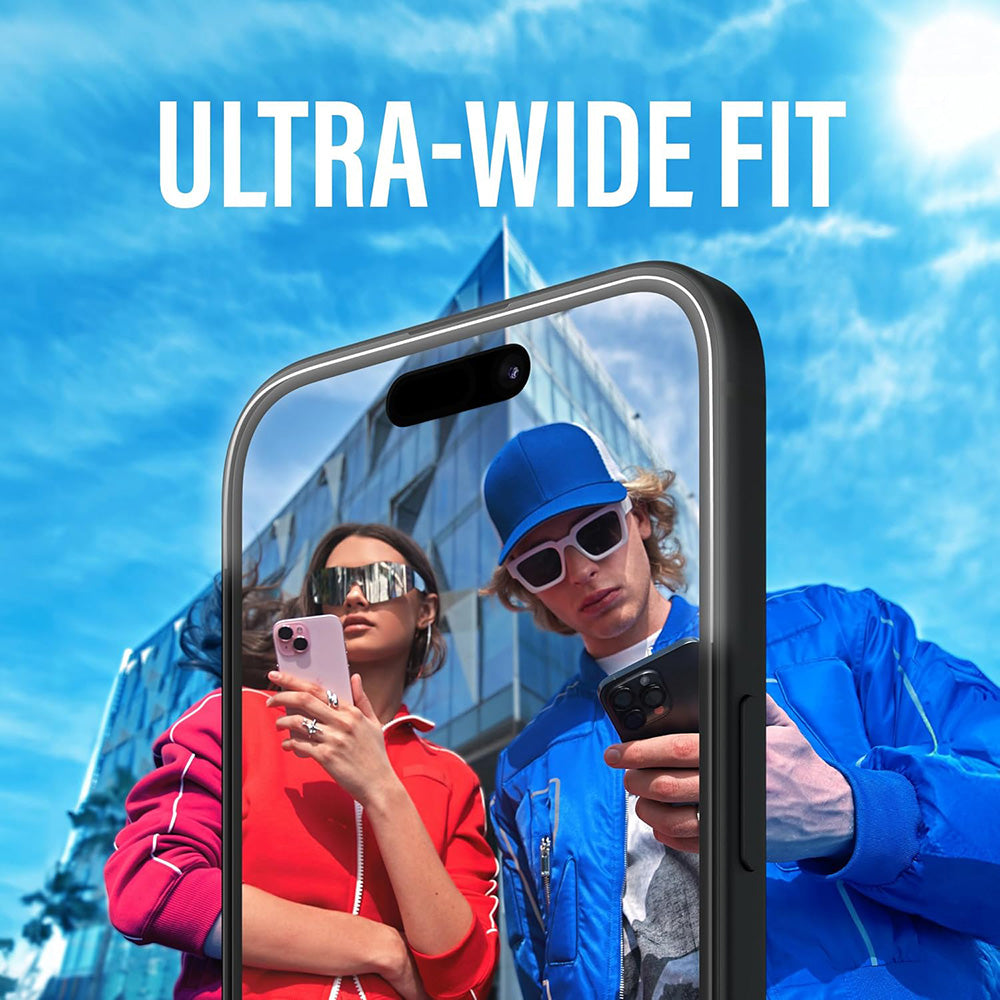 Zaščitna folija za zaslon PanzerGlass Ultra-Wide Fit za Apple iPhone 16 / 15, Kaljeno steklo, Polno lepljenje, Črna