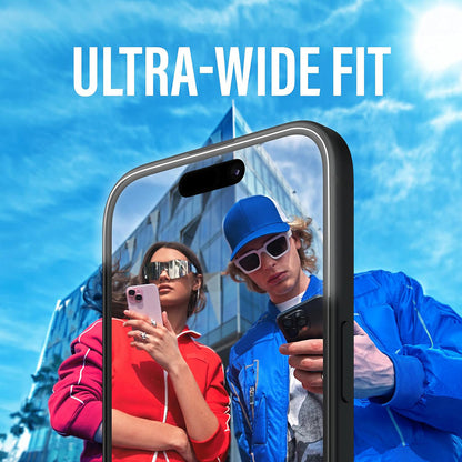 Zaščitna folija za zaslon PanzerGlass Ultra-Wide Fit za Apple iPhone 16 / 15, Kaljeno steklo, Polno lepljenje, Črna