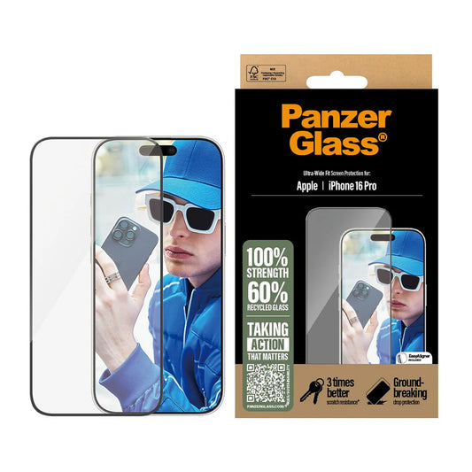 Zaščitna folija za zaslon PanzerGlass Ultra-Wide Fit za Apple iPhone 16 Plus / 15 Plus, Kaljeno steklo, Polno lepljenje, Črna