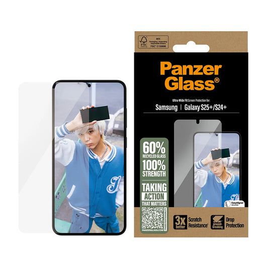 Zaščitna folija za zaslon PanzerGlass Ultra-Wide Fit za Samsung Galaxy S25+ S936 / S24+ S926, Kaljeno steklo, Polno lepljenje