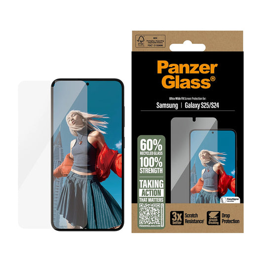Zaščitna folija za zaslon PanzerGlass Ultra-Wide Fit za Samsung Galaxy S25 S931 / S24 S921, Kaljeno steklo, Polno lepljenje