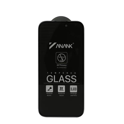 Zaščitna folija zaslona Privacy Anank 3X ojačana za Apple iPhone 15 Pro, varnostno steklo, polno lepilo, 2.5D