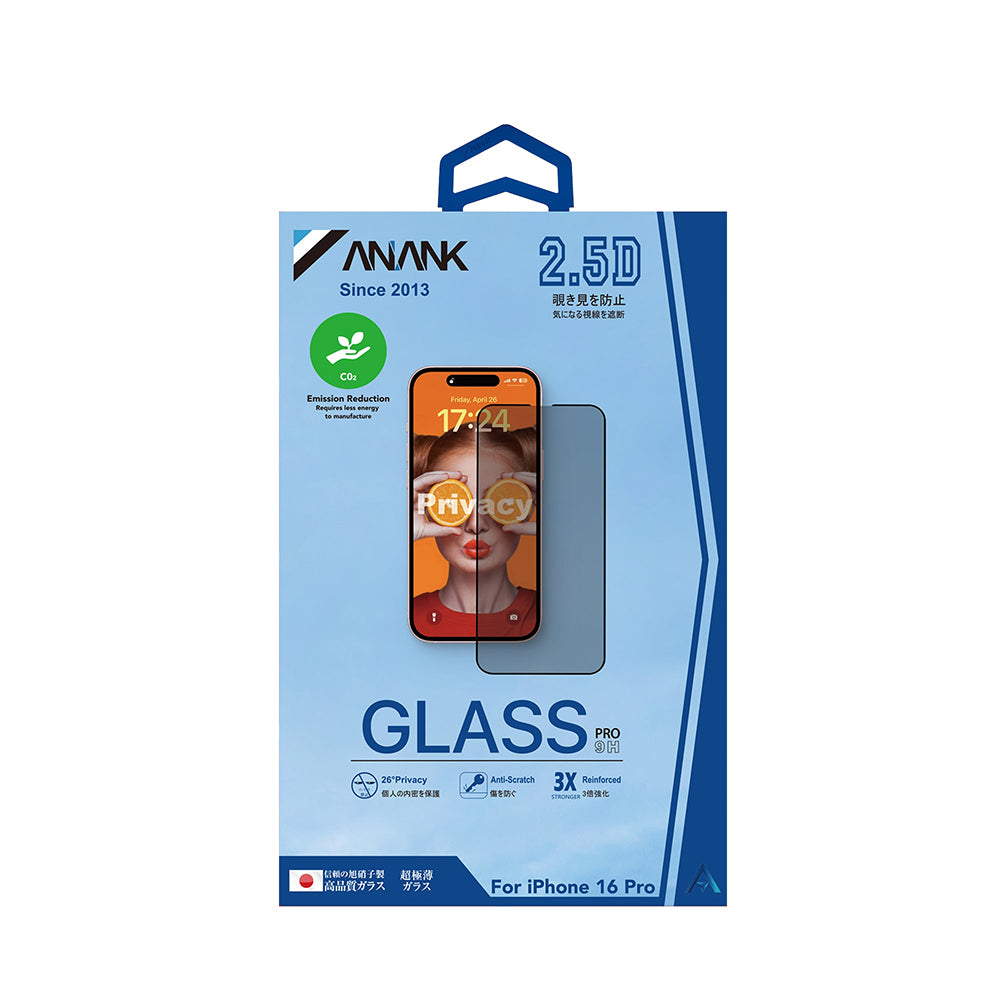 Zaščitna folija zaslona Privacy Anank 3X ojačana za Apple iPhone 15 Pro, varnostno steklo, polno lepilo, 2.5D