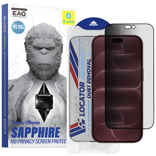 Zaščitna folija za zaslon Privacy Blueo Premium Sapphire Applicator za Apple iPhone 18 Pro Max, kaljeno steklo, lepilo po celotni površini