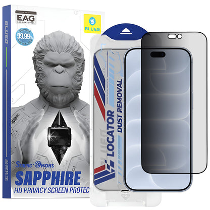 Zaščitna folija za zaslon Privacy Blueo Premium Sapphire Applicator za Apple iPhone 18 Pro, kaljeno steklo, lepilo po celotni površini