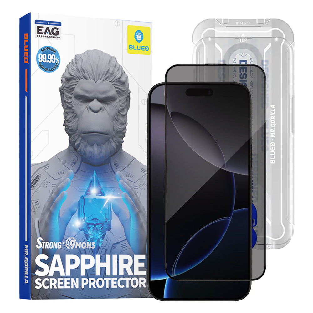Zaščitna folija za zaslon Privacy Blueo Sapphire Applicator Pro za Apple iPhone 17 Pro Max / 16 Pro Max, Kaljeno steklo, Polno lepilo