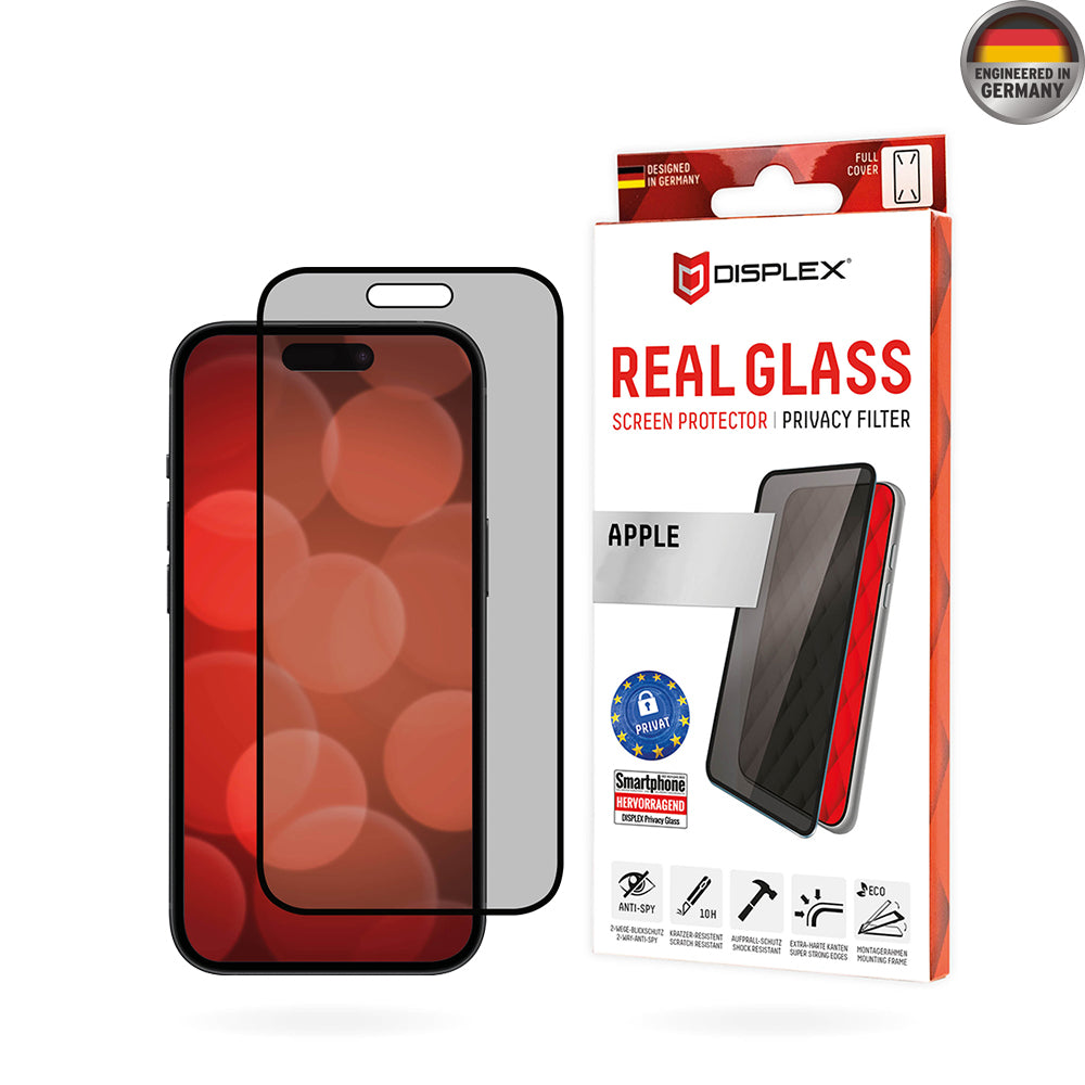 Zaščitna folija zaslona Privacy Displex Real Glass za Apple iPhone 16 Plus, kaljeno steklo, polno lepilo