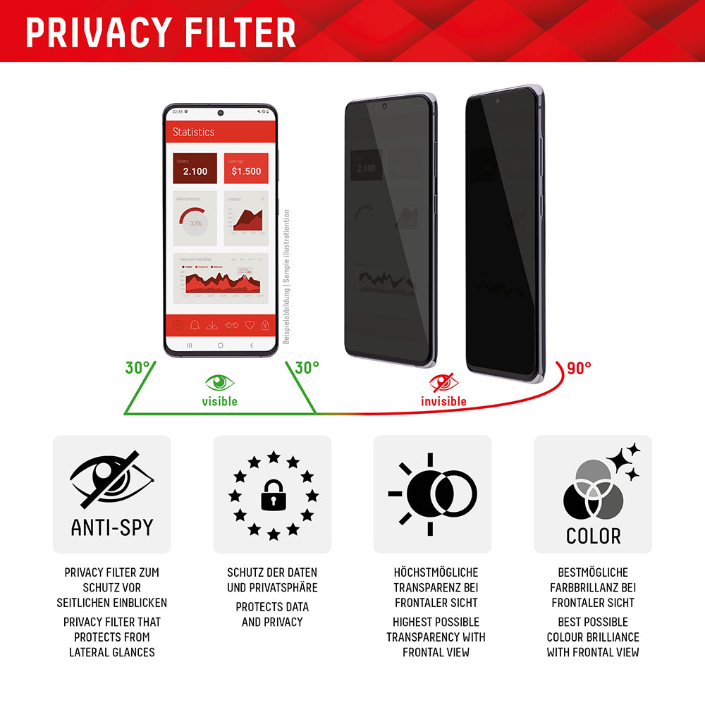 Zaščitna folija zaslona Privacy Displex Real Glass za Apple iPhone 16 Plus, kaljeno steklo, polno lepilo
