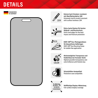 Zaščitna folija zaslona Privacy Displex Real Glass za Apple iPhone 16 Plus, kaljeno steklo, polno lepilo