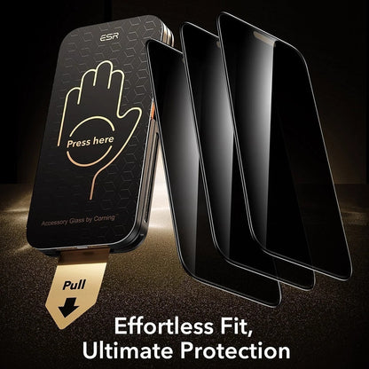 Zaščitna folija za zaslon Privacy ESR Armorite Pro UltraFit za Apple iPhone 18 Pro, kaljeno steklo, polno lepilo, komplet 3 kosi