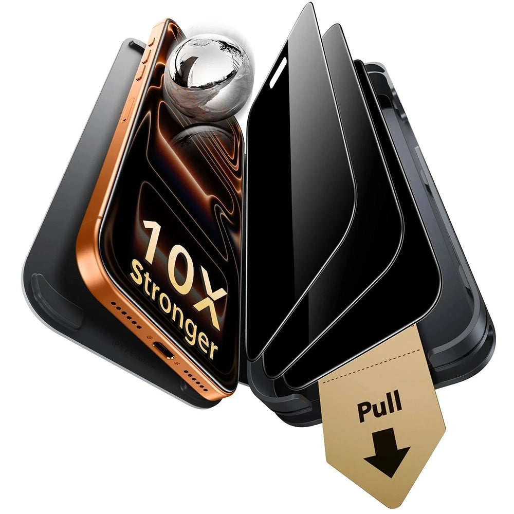 Zaščitna folija za zaslon Privacy ESR Armorite Pro UltraFit za Apple iPhone 18 Pro, kaljeno steklo, polno lepilo, komplet 3 kosi