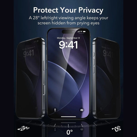 Zaščitna folija Ecran Privacy ESR Armorite UltraFit za Apple iPhone 17 Pro Max, Kaljeno steklo, Full Glue, Set 3 kosi
