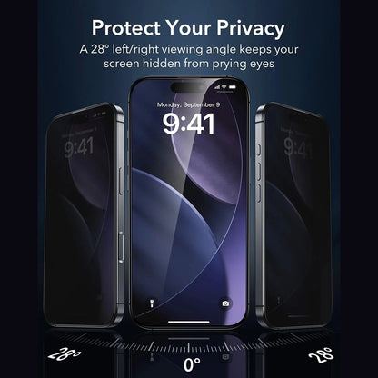 Zaščitna folija Ecran Privacy ESR Armorite UltraFit za Apple iPhone 17 Pro, Kaljeno steklo, Polno lepljenje, Set 3 kosi
