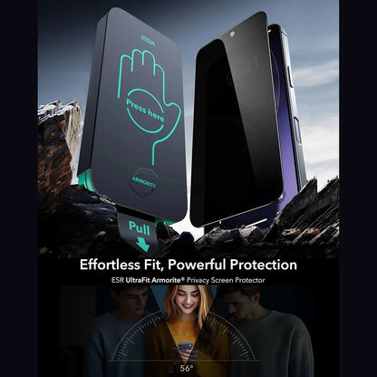Zaščitna folija Ecran Privacy ESR Armorite UltraFit za Apple iPhone 17 Pro, Kaljeno steklo, Polno lepljenje, Set 3 kosi