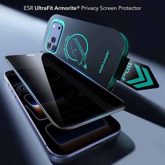 Zaščitna folija zaslona Privacy ESR Armorite UltraFit za Apple iPhone 18 Pro Max, varnostno steklo, polno lepilo, komplet 2 kosa