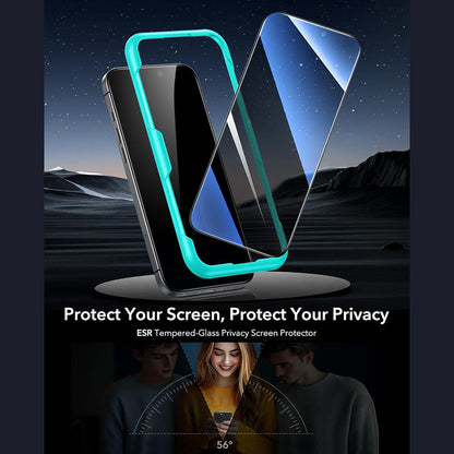 Zaščitna folija Ecran Privacy ESR za Apple iPhone 17 Pro Max, Kaljeno steklo, Polno lepljenje, Komplet 3 kosi