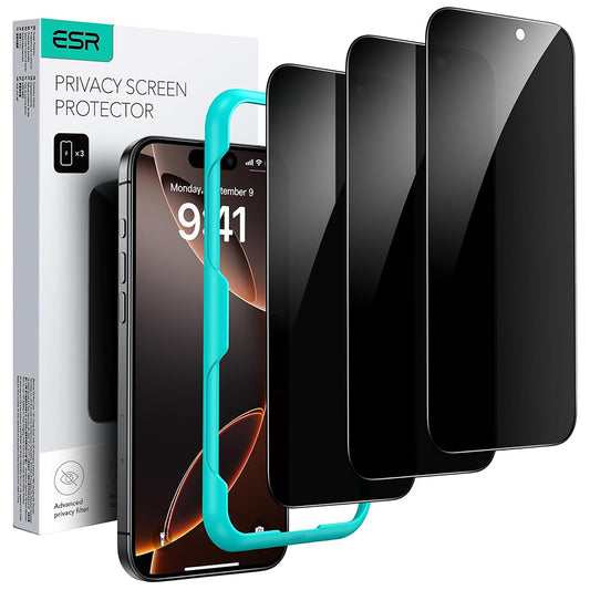 Zaščitna folija Ecran Privacy ESR za Apple iPhone 17 Pro, Kaljeno steklo, Full Glue, Set 3 kosi