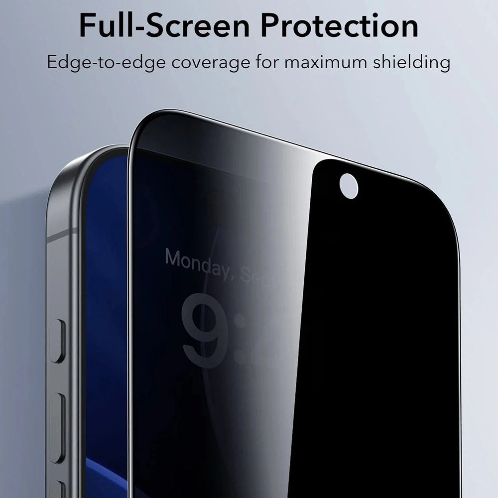 Zaščitna folija Ecran Privacy ESR UltraFit za Apple iPhone 17 Pro Max, Kaljeno steklo, Polno lepljenje, Set 3 kosi