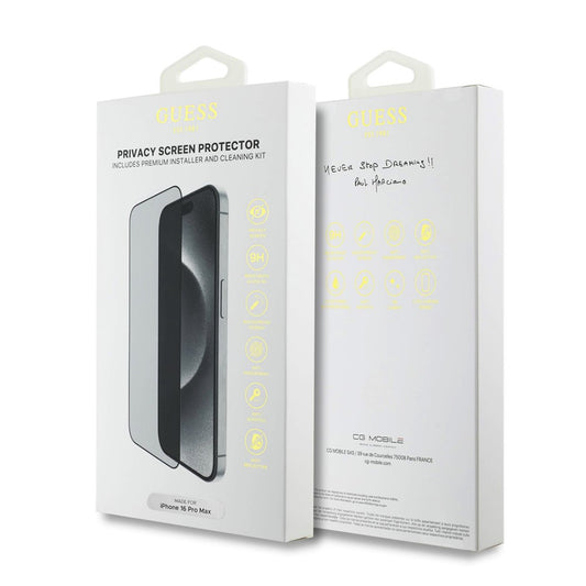 Zaščitna folija za zasebnost zaslona Guess za Apple iPhone 16, Kaljeno steklo, Polno lepljenje, 2.5D, GUTGP16SBOKGCIP