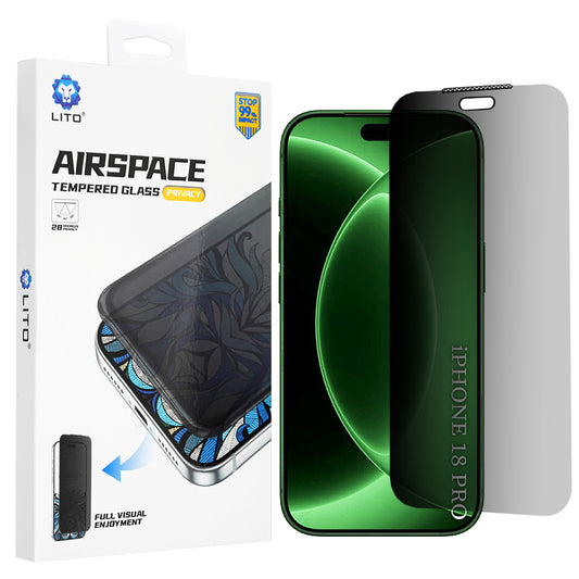 Zaščitna folija zaslona Privacy Lito Airspace Border za Apple iPhone 18 Pro / 17 Pro, kaljeno steklo, popolno lepljenje