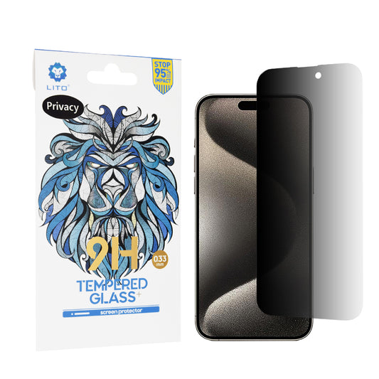 Zaščitna folija zaslona Privacy Lito Classic za Apple iPhone 15 Pro Max, kaljeno steklo, polno lepilo, 2.5D