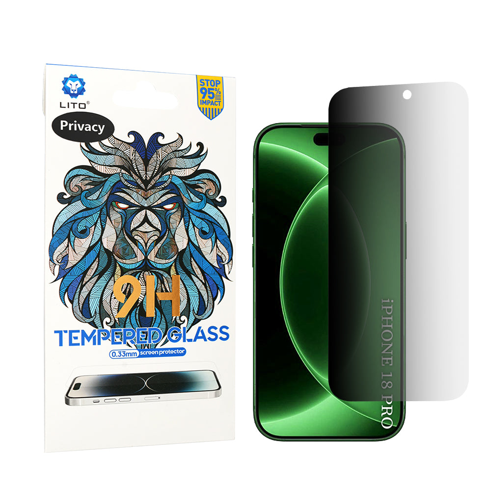 Zaščitna folija zaslona Privacy Lito Classic za Apple iPhone 18 Pro, kaljeno steklo, polno lepilo, 2.5D